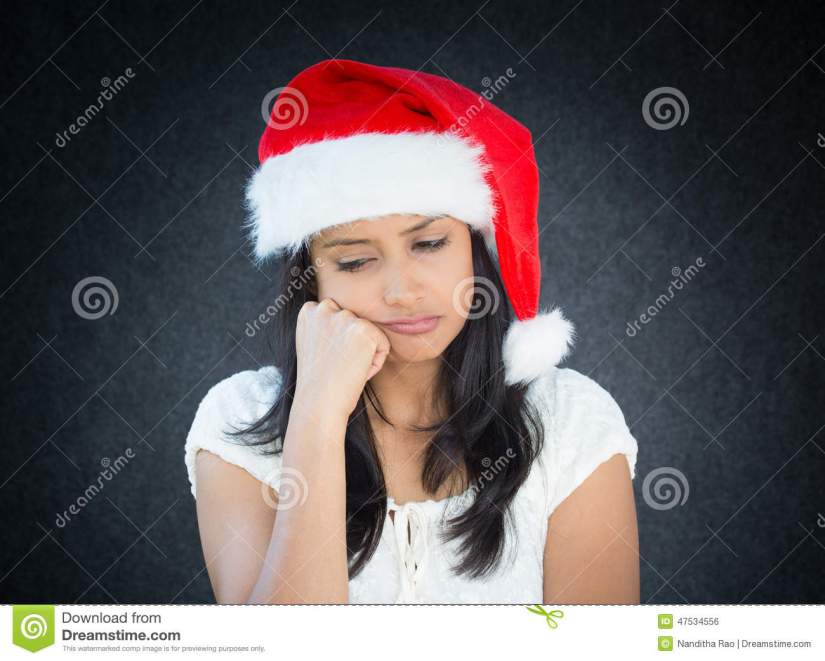 worried-helper-elf-closeup-portrait-young-beautiful-stressed-wife-mother-woman-santa-claus-hat-cheek-fist-looking-down-47534556